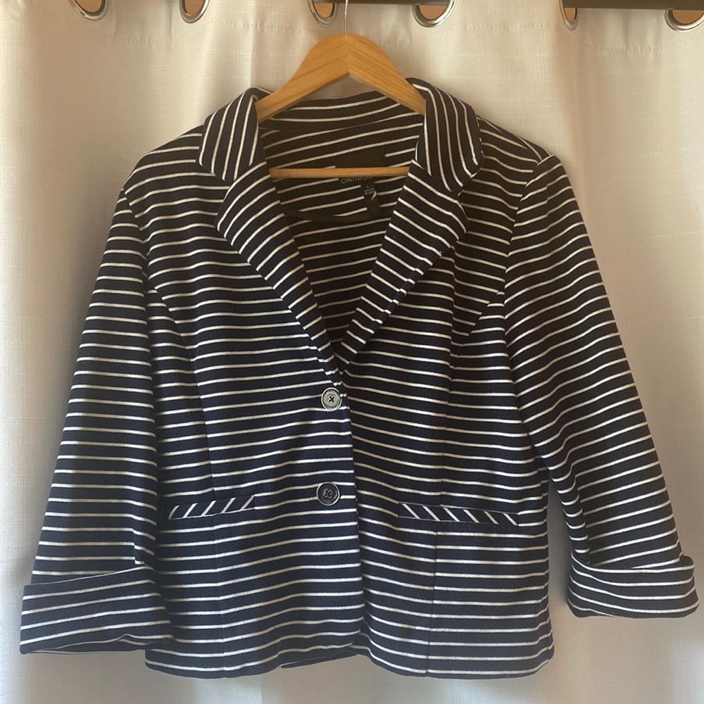 Navy and White Striped Blazer L